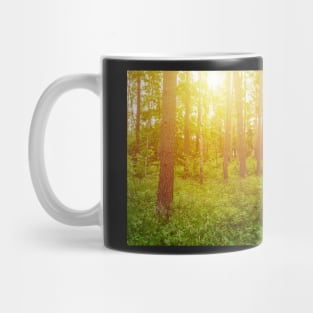 Green forest panorama and shining sun Mug